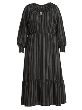 Terra & Sky Peasant Maxi Dress 3X (24W-26W) Black Ikat Stripe Prarie Cottagecore